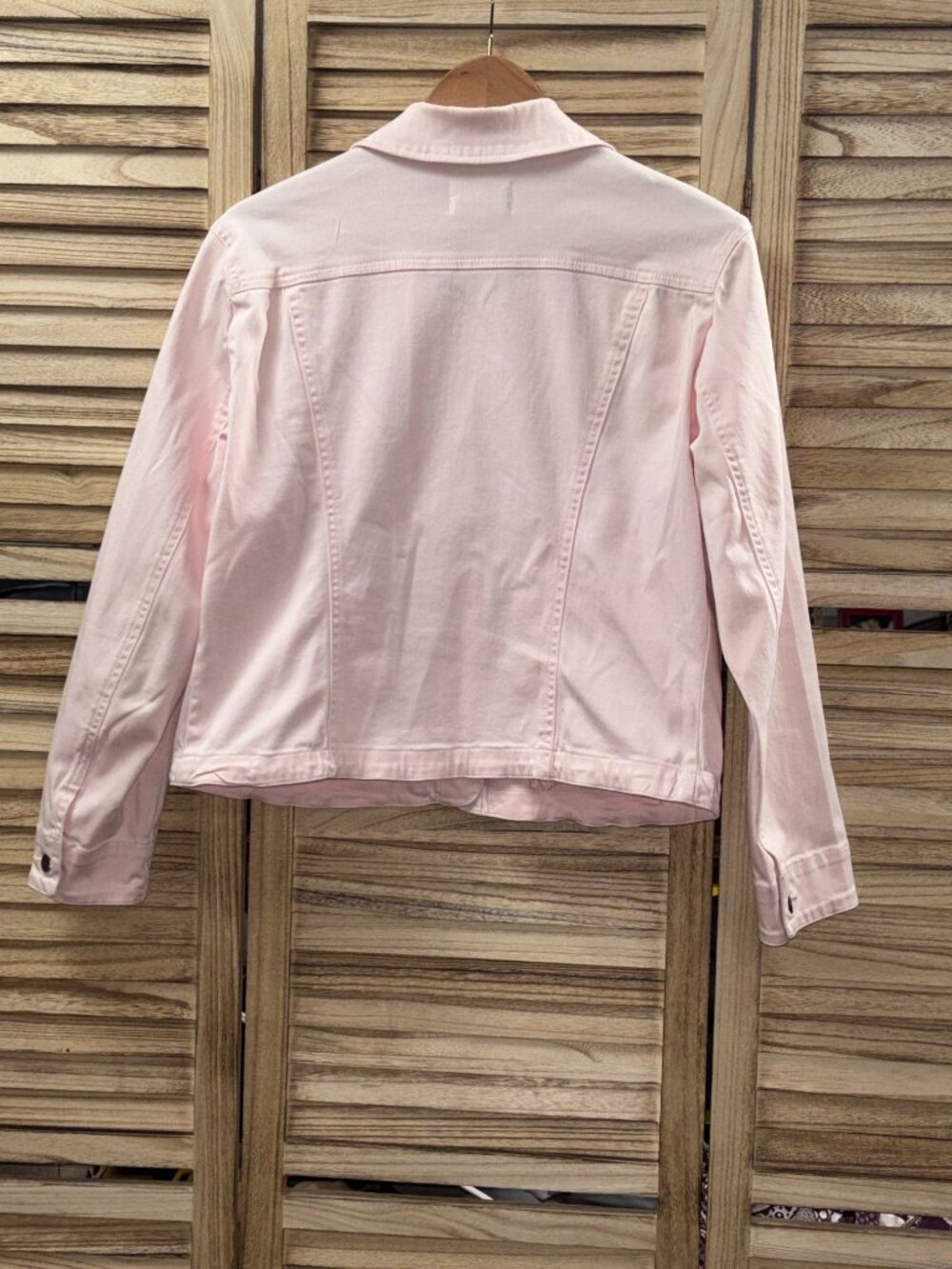 Live A Little Light Pink Soft Denim Jacket Pastel Button Front Medium - Picture 6 of 7
